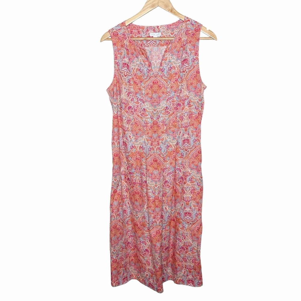 J Jill Love Linen Paisley Midi Dress Womens Small Boho Colorful Sundress Resort